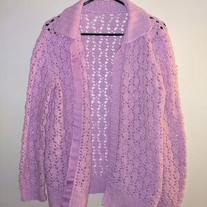 Vintage Grandmacore Cottagecore crocheted cardigan lavender Grandma Sweater